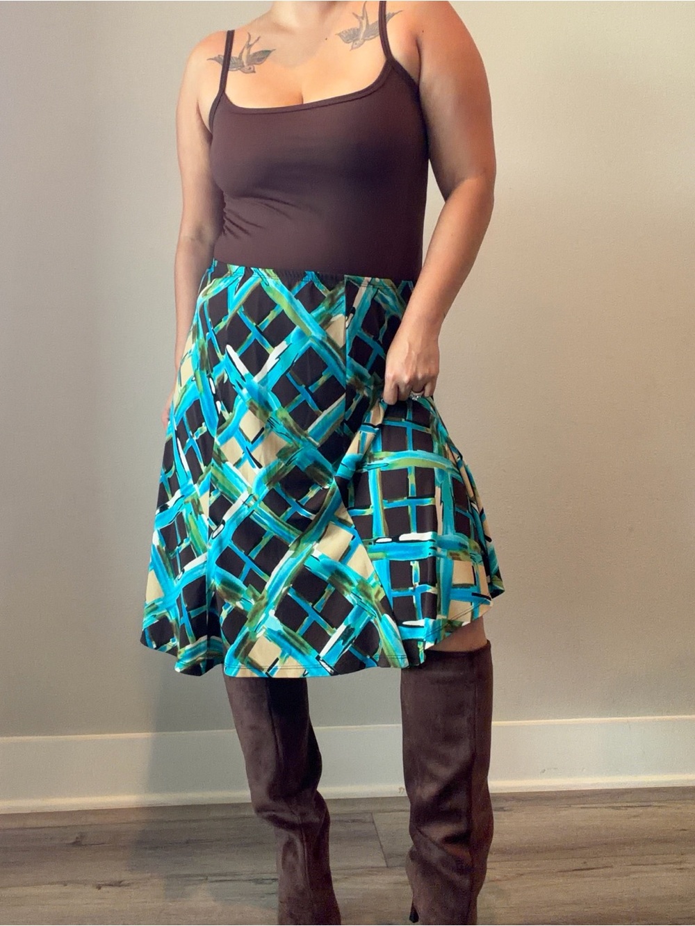 Vintage Connected Apparel Brown/ Turquoise/ Green Midi Skirt XL